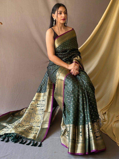 Attractive Green Zari Woven Silk Traditional Saree With Blouse